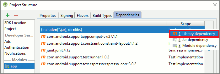 Screenshot of Library dependency