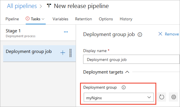 A screenshot showing how to select your deployment group.