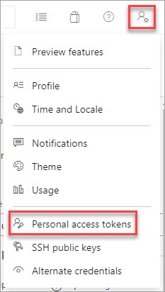 Navigating to personal access tokens