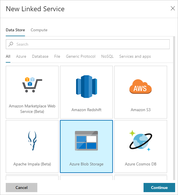 Create Azure Storage linked service for Data Factory.