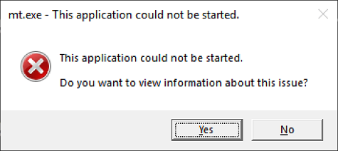 This application could not be started dialog box.
