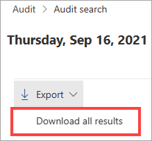 Screenshot of the Export results option with  Download all results called out.