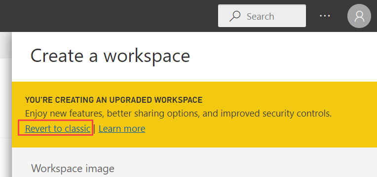 Screenshot of Revert to classic workspace option.