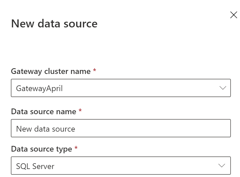  Screenshot of adding SQL data source to the gateway.