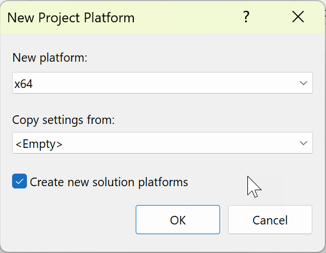 Screenshot of New solution platform dialog box.