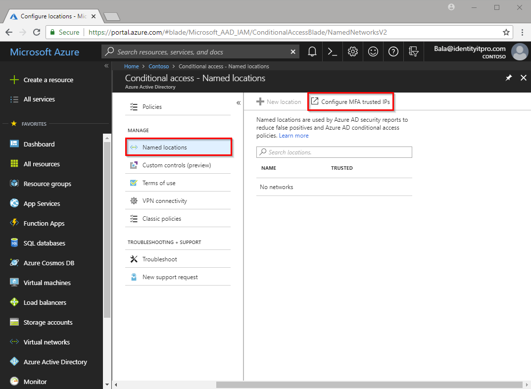 Azure AD Conditional Access named locations Configure MFA trusted IPs