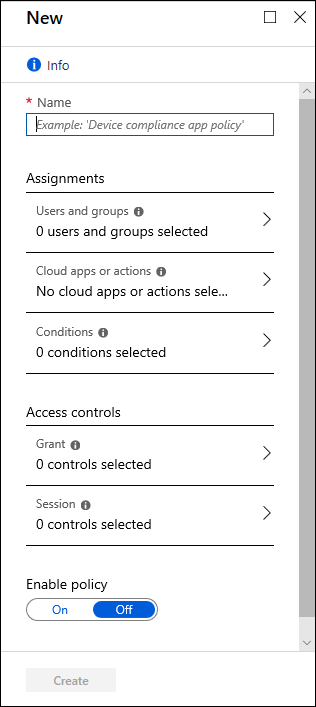 Blank Conditional Access policy