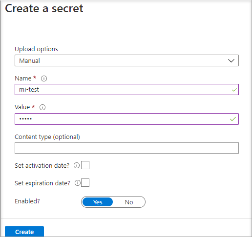 Screenshot showing how to create a secret.