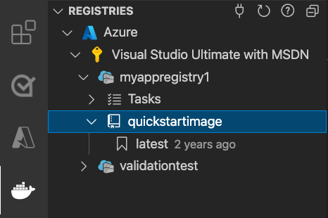 Screenshot shows the image deployed to Azure container registry.