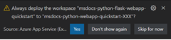 A screenshot of a dialog box in VS Code asking if you want to update your workspace to run build commands.