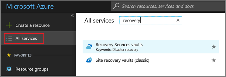 Open list of Recovery Services vaults step 1