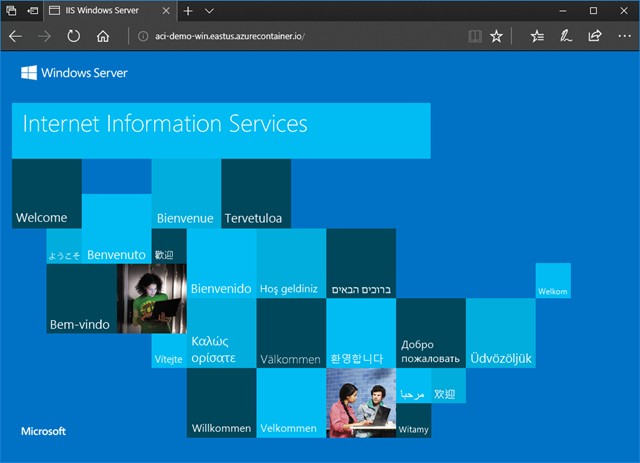 App deployed to Azure Container Instances viewed in browser