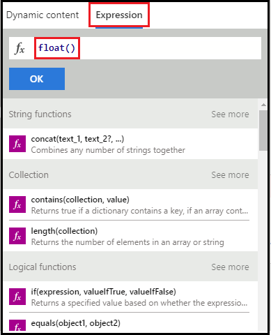 Screenshot showing the Float expression.
