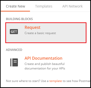 Screenshot showing create a new request in Postman.