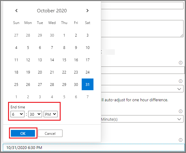 Trigger settings for End Date