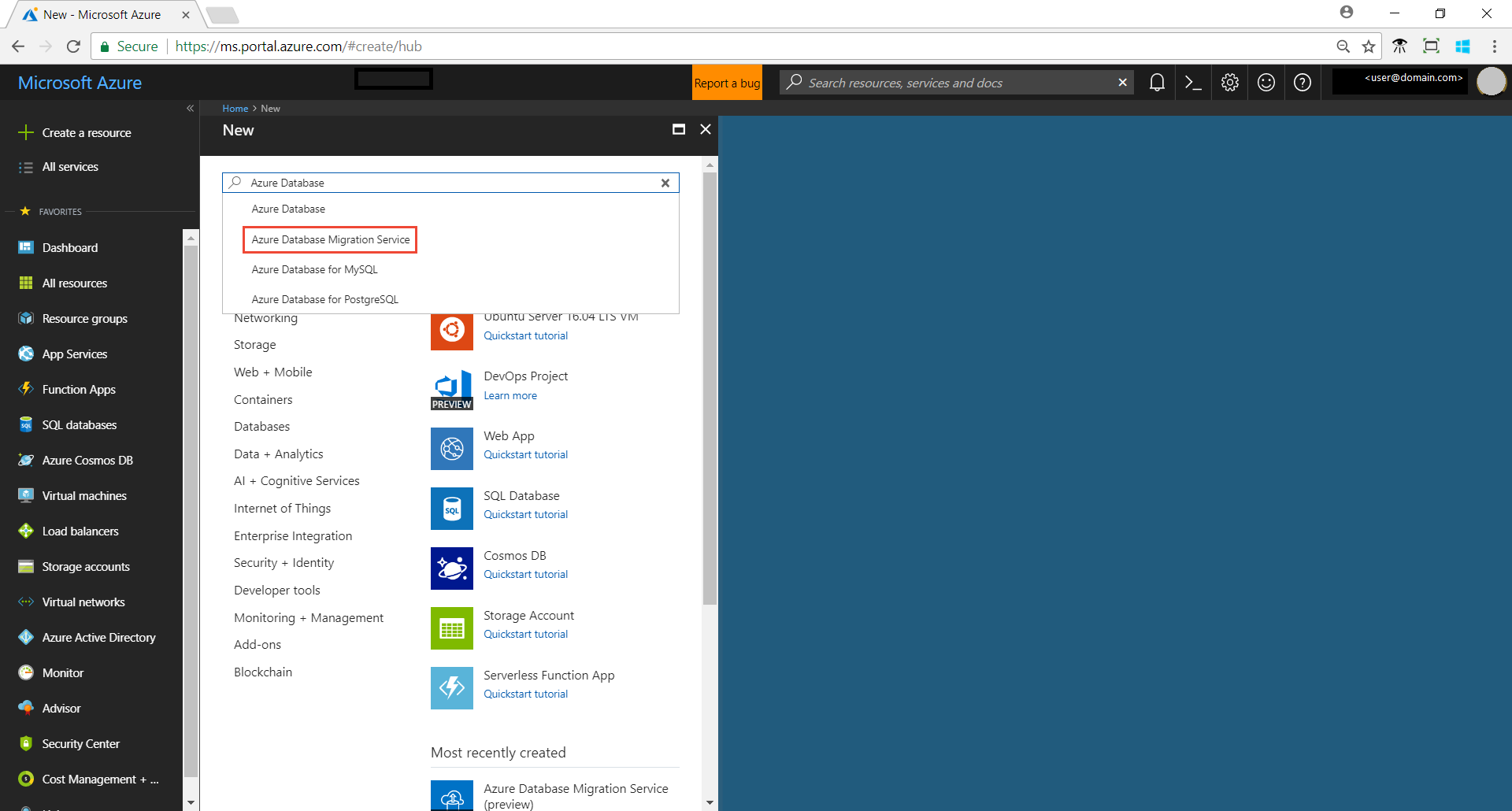 Screenshot that shows Azure Marketplace.