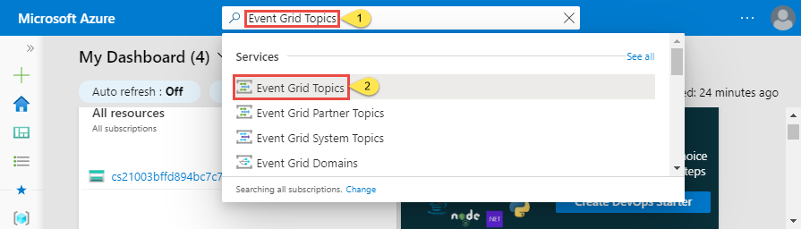 Search for and select Event Grid Topics