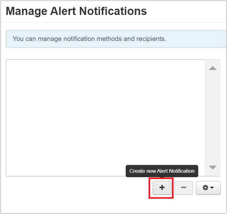 Screenshot shows the Manage Alert Notifications dialog box.