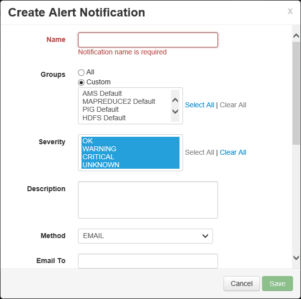 Apache Ambari create alert notification