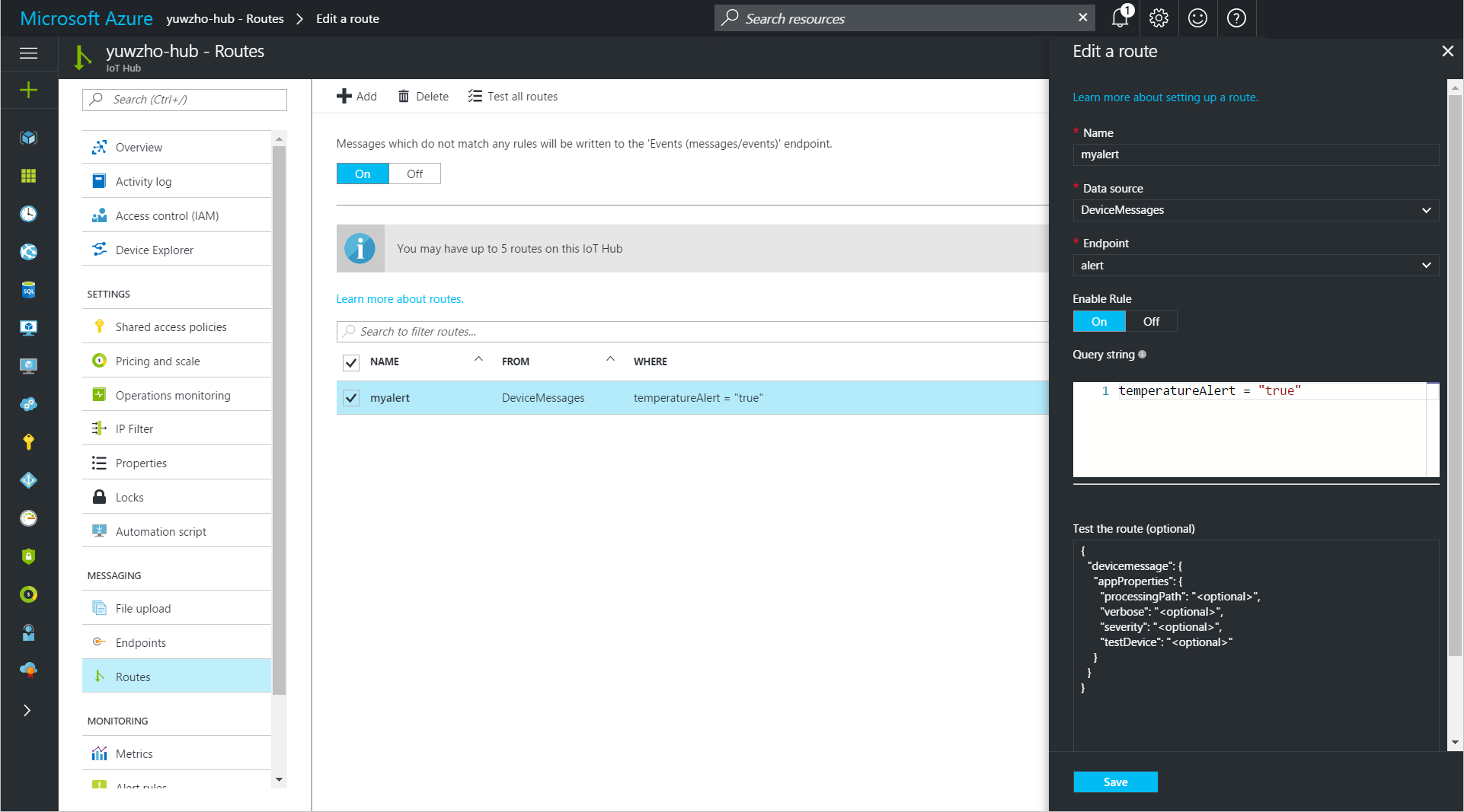 Add a routing rule in the Azure portal