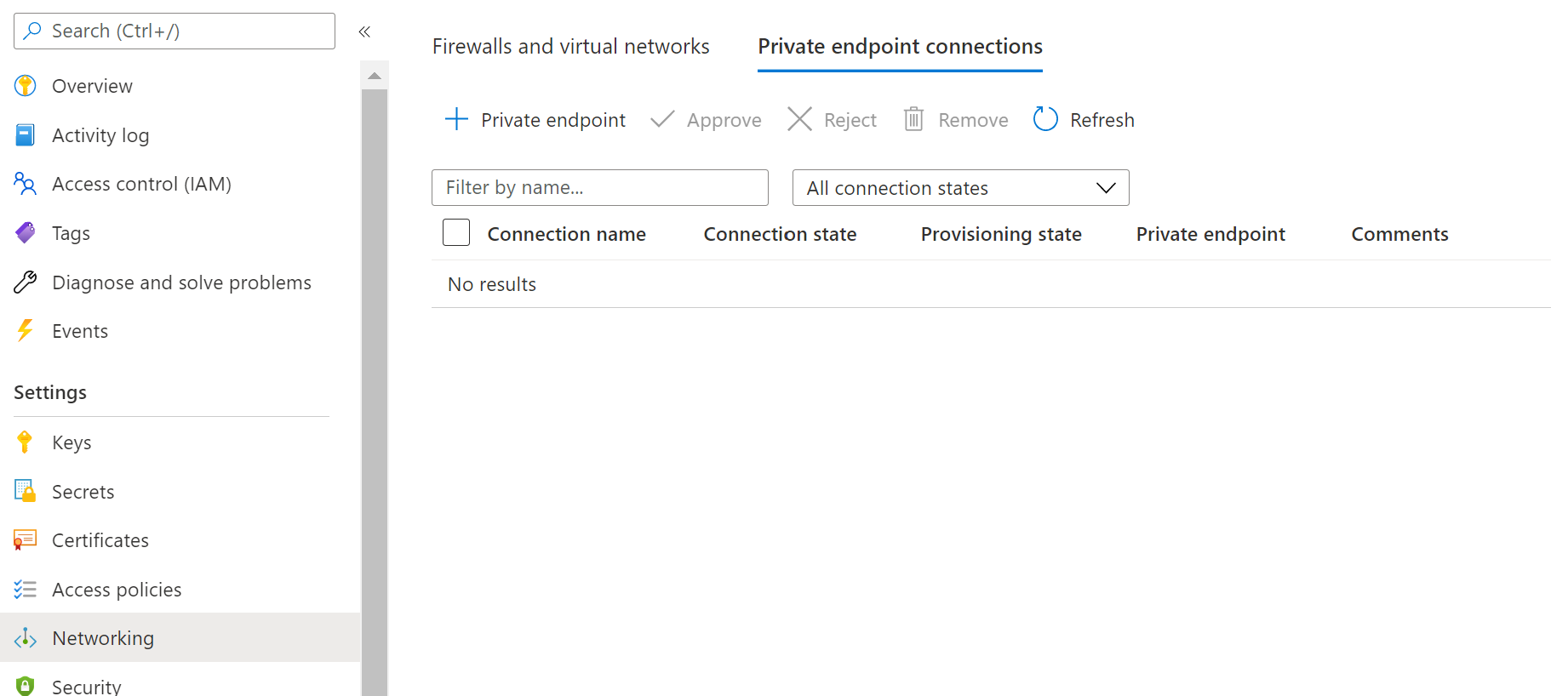 Screenshot that shows the '+ Private Endpoint' button on the 'Networking' page.