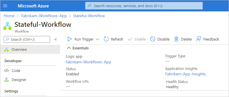 Screenshot shows selected workflow with management and review options.