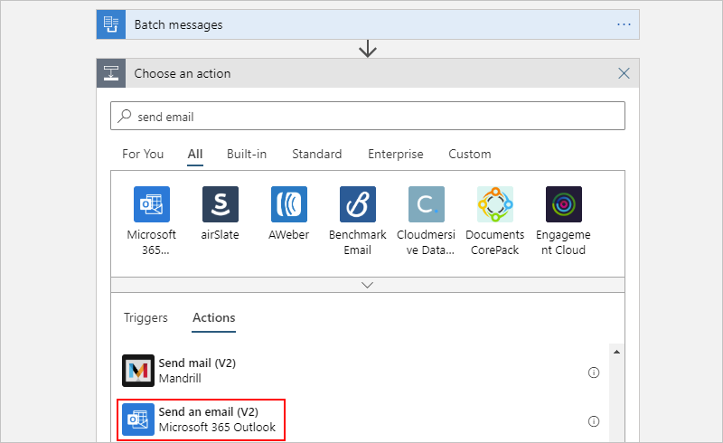 Select "Send an email" action for your email provider