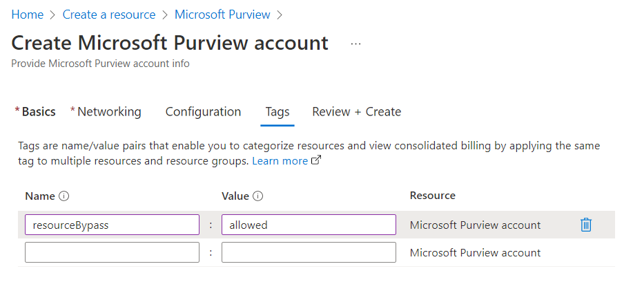 Add tag to Microsoft Purview account.