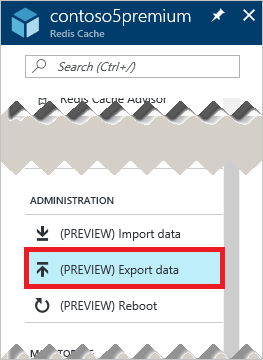 Screenshot showing Export data selected in the Resource menu