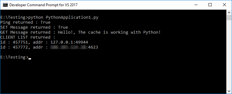 Screenshot of a terminal showing a Python script to test cache access.