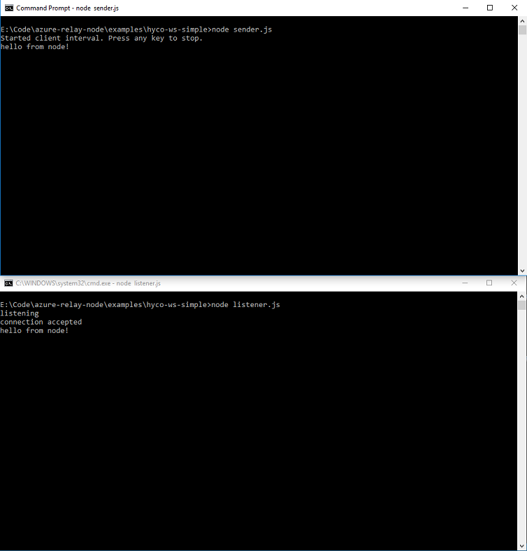 Console windows testing both the server and client applications.