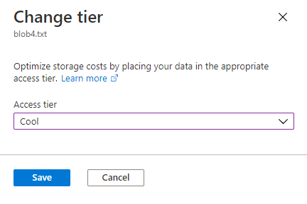 Screenshot showing how to change a blob's tier in the Azure portal