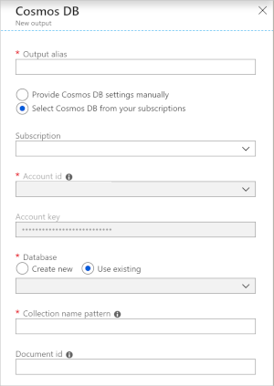 Information fields for an Azure Cosmos DB output stream