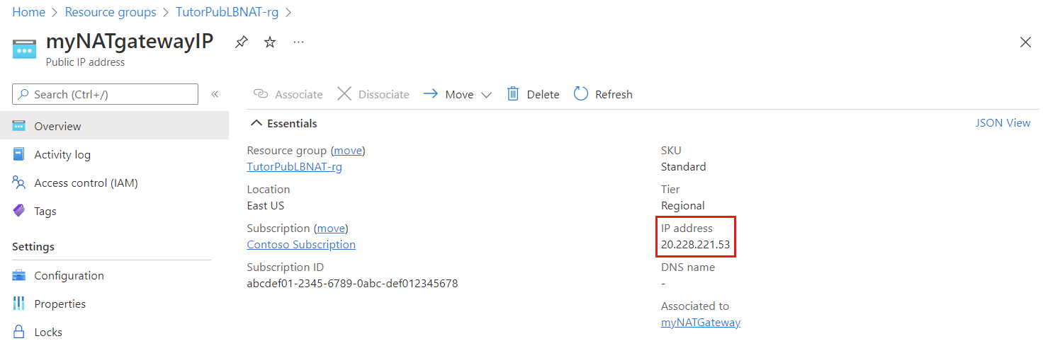 Screenshot discover public IP address of NAT gateway.