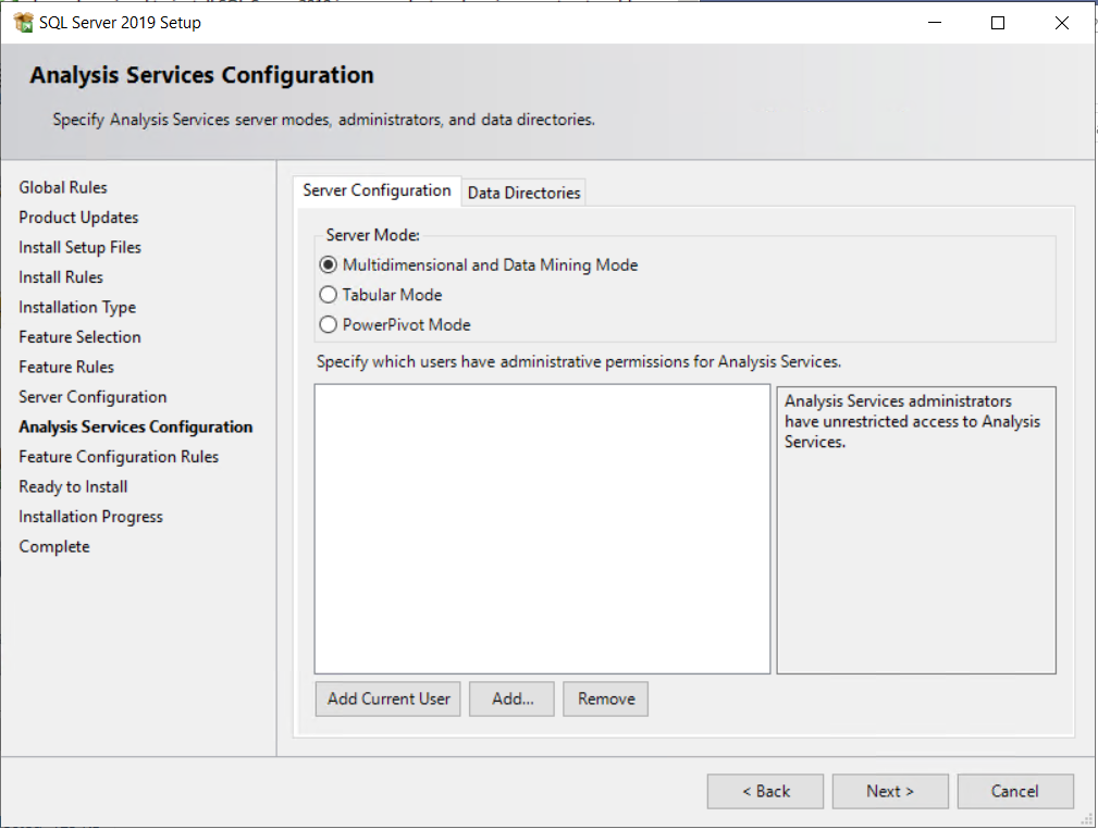 Change Analysis Services from tabular mode to multidimensional mode when installing SQL server