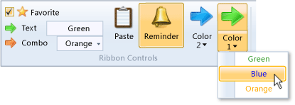 Ribbon controls that are selected