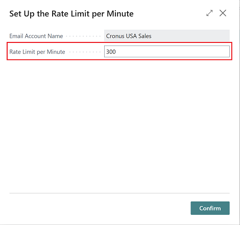 The dialog shown when you want to change the rate limit for an existing email account.