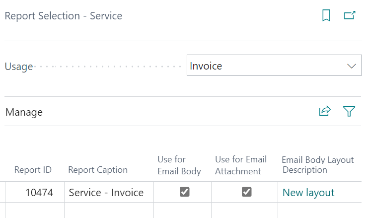Screenshot of Report Selection - Service