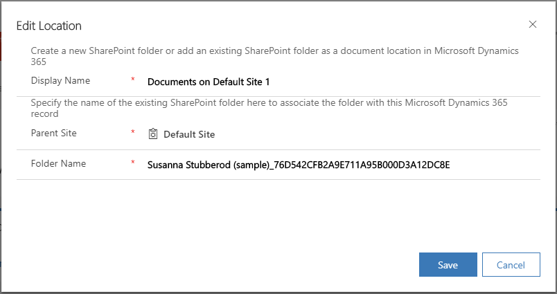 Dialog box to edit a SharePoint location.