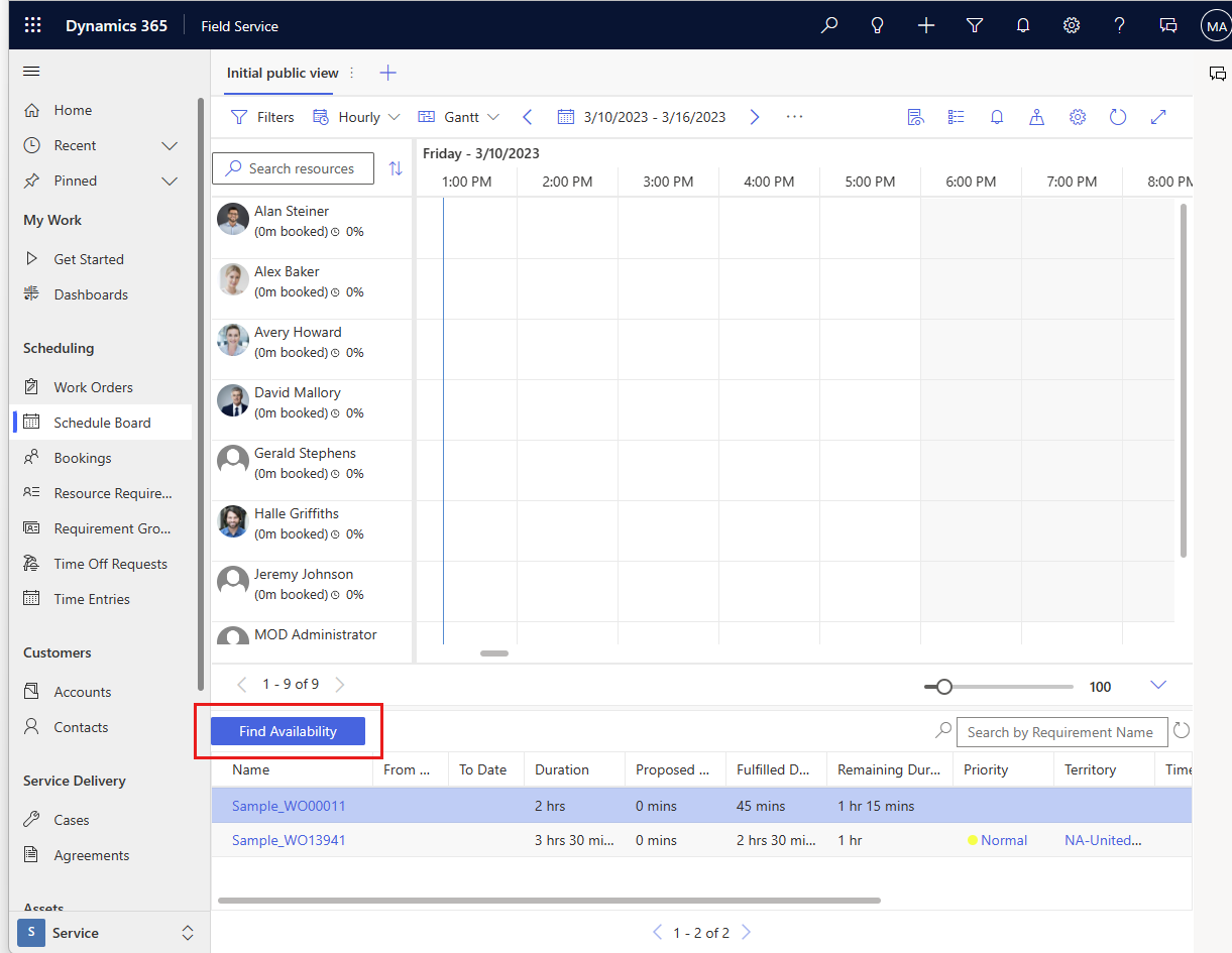 Screenshot showing how to launch the schedule assistant from the schedule board.