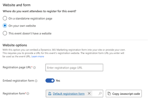 Screenshot of using personal website form to fill registration