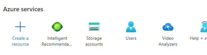 Azure Services search bar with a node for storage accounts.