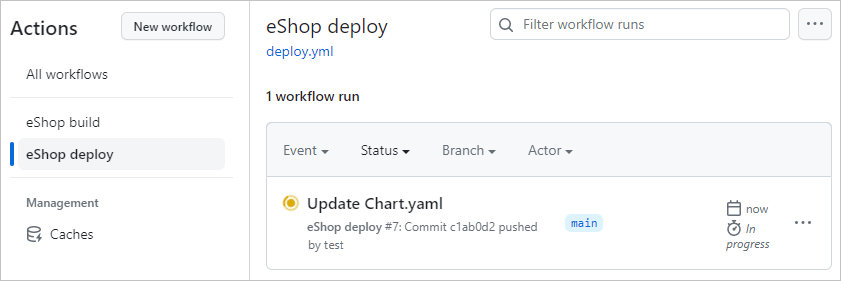 eShop deploy workflow listed on the workflows page