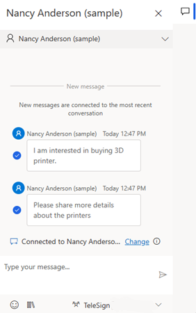 Screenshot of the conversation pane with messages select to move to a different record.