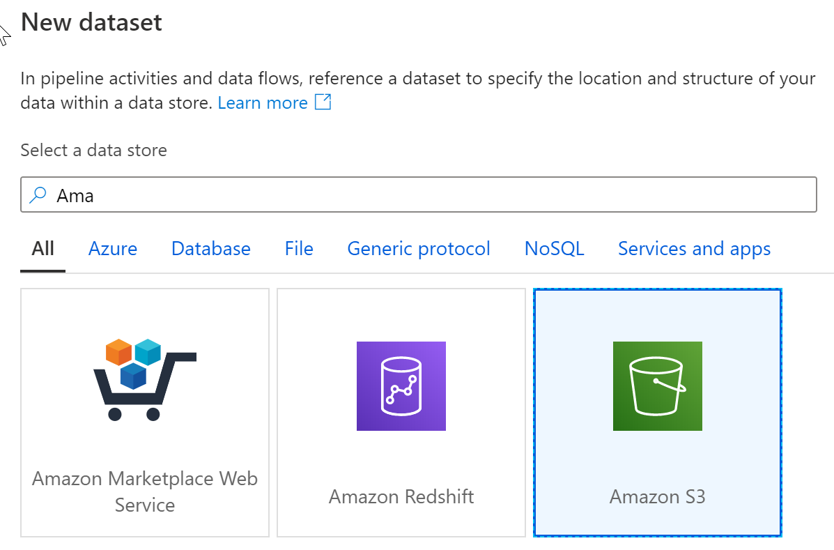 Select Amazon S3 as a data source