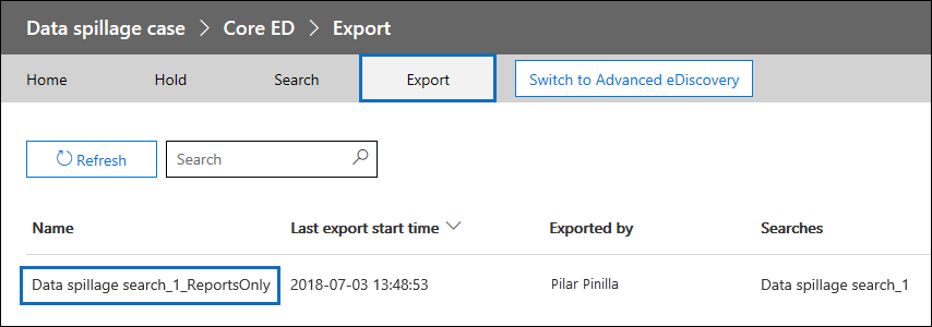 On the Export page, click the export and then click "Download report.".