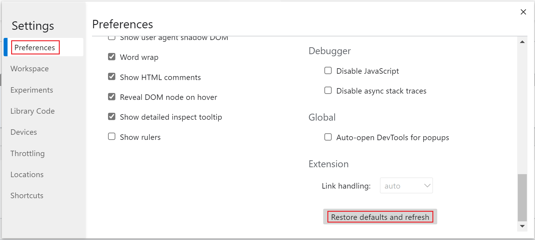 Restoring default settings