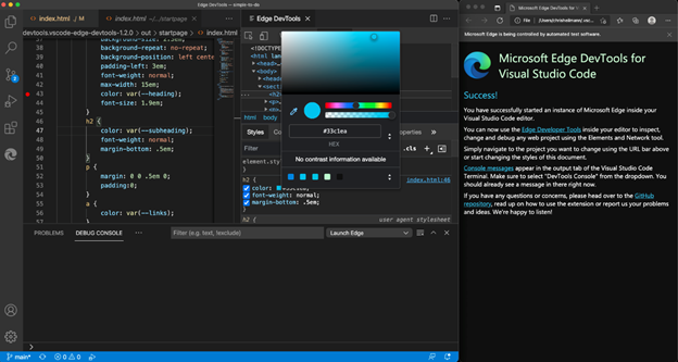 Select Launch Instance to open the browser in Visual Studio Code.