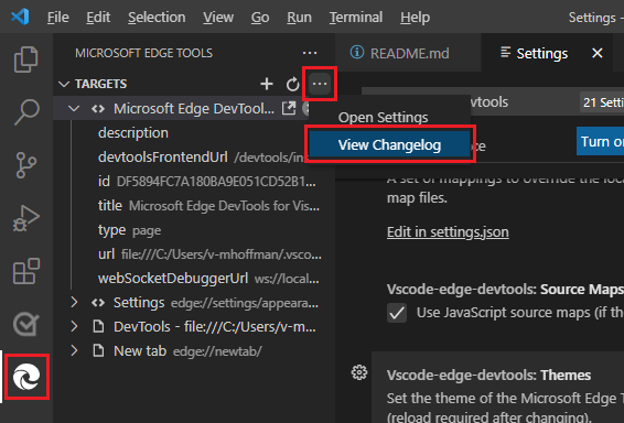 The View Changelog menu item, to view changes that have been made to the extension.