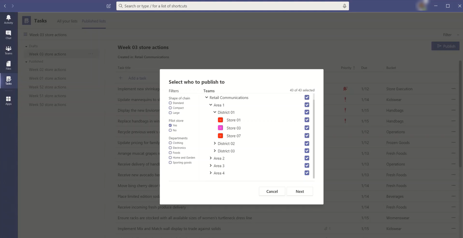 Screenshot of task publishing.